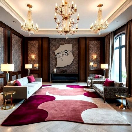 Handcrafted Abstract Plum Pink Contemporary Area Rug
